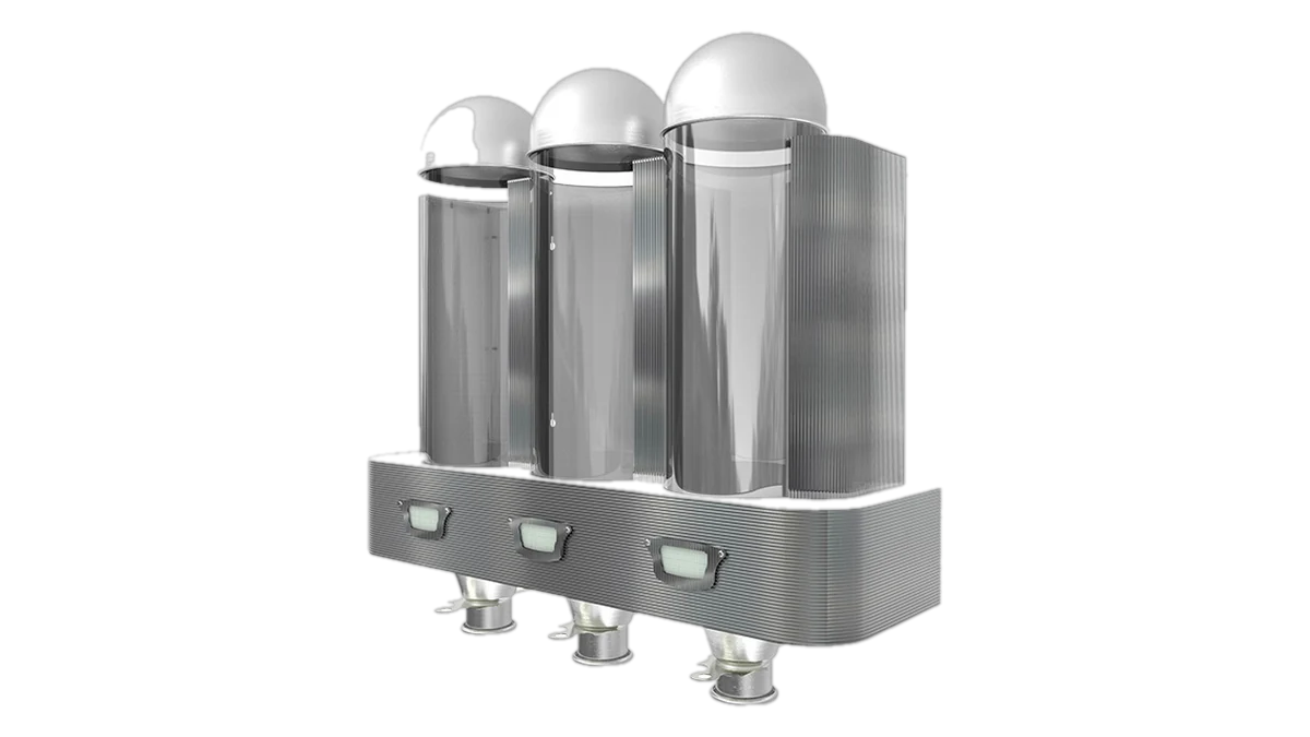 Triple silos à café Coffee-Tech en inox, trois réservoirs de 5 kg avec becs de distribution