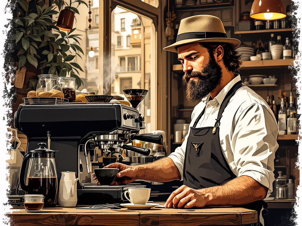 Barista travaillant son identité café